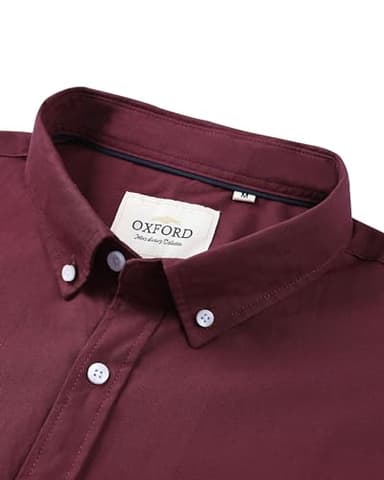 Alimens & Gentle Mens Short Sleeve Oxford Shirt Regular Fit Button Down Collar Shirts with Pocket, Burgundy, 3X-Large - Image 2