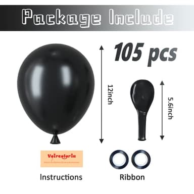 Voircoloria 105pcs Black Balloons 12inch Party Latex Balloons for Birthday Graduation Baby Shower Anniversary New Year Holiday Party Decorations - Image 2