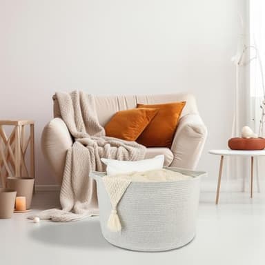 XUANGUO Large Cotton Rope Basket – 22"x14" Woven Storage Baskets for Blankets, Toys, Laundry, and Nursery – Round Basket for Living Room, Kids, and Pets Grey - Image 4