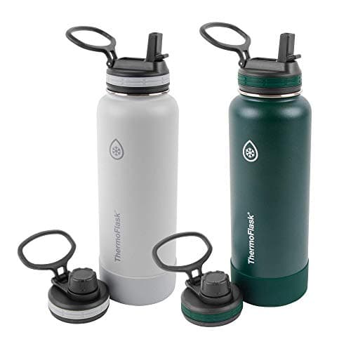 ThermoFlask Bottle with Spout Lid - Stainless Steel Water Bottles with Double-Wall Insulation & BPA-Free Spout Lids - Leak-Proof Reusable Bottles & Lids - 40 oz, Gray Pine (2 Pack) - Image 1
