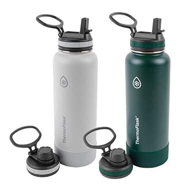 ThermoFlask Bottle with Spout Lid - Stainless Steel Water Bottles with Double-Wall Insulation & BPA-Free Spout Lids - Leak-Proof Reusable Bottles & Lids - 40 oz, Gray Pine (2 Pack) - Image 1