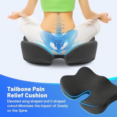 Soft Support Memory Foam Seat Cushion - Wide Cushion for Wide Hip Office Workers, Car Drivers - Sciatica,Tailbone Pain Relief,Office Chair Cushion & Car Seat Cushion (Gray) - Image 4