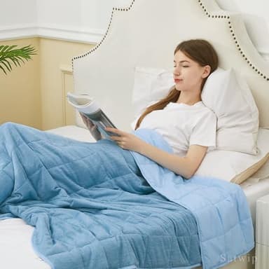 Satwip Cooling Weighted Blanket 12 Pounds Cool Moire Jersey Twin Size Bed Blanket for Hot Sleeper with Soft Breathable Sanded, 48 x 72 inches, Blue - Image 5