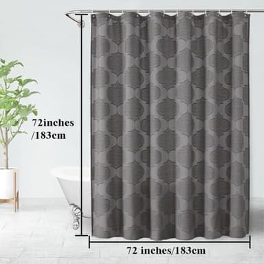OWENIE Grey Shower Curtain Set, Jacquard Geometric Textured Fabric Boho Shower Curtains for Bathroom, Soft Hotel Style Farmhouse Shower Curtain Grommet Top 12 Hooks, Machine Washable, 72x72, Grey - Image 5
