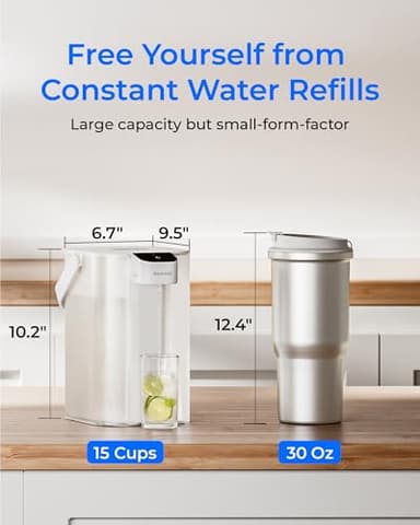 Waterdrop Electric Water Filter Pitcher, Reduce 99.6% of Lead and 45+ Impurities, 200-Gallon Rechargeable Water Dispenser, Instant 15-Cup Countertop System, NSF/ANSI 401&53&42&372, NOT Reduce TDS - Image 7