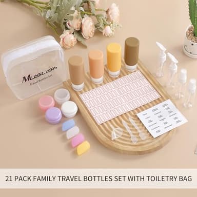 Muslish 21 Pack Travel Bottles for Toiletries, Leak-Proof TSA Compliant Silicone Travel Size Containers for Shampoo and Conditioner, BPA Free with Toiletry Bag (Apricot) - Image 7
