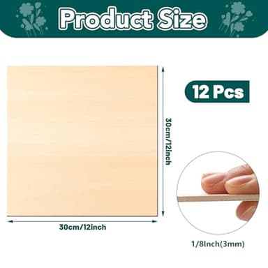 Basswood Sheets 1/8 x 12 x 12 Inch, 3mm Plywood Sheets,12Pack Balsa Wood for Laser Cutting,Wood Burning,Painting, Model Making - Image 2