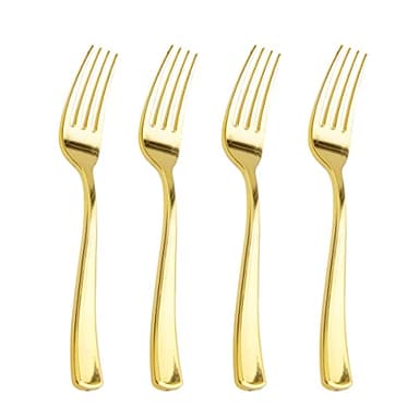 Liacere 200pcs Gold Plastic Forks - Heavyweight - 7.4 Inch Heavy Duty Forks - Gold Plastic Silverware Perfect For Parties & Weddings & Restaurants & New Year And Daily Using&Fall Decor - Image 1