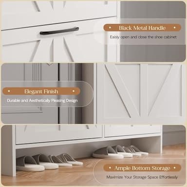 MU Shoe Storage Cabinet with 4 Flip Drawers, Freestanding Shoe Cabinet, Slim Shoe Organizer with Wood Legs for Entryway, White - Image 5