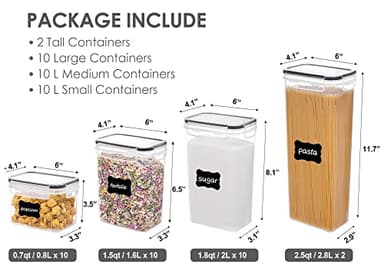 Vtopmart 32pcs Airtight Food Storage Containers Set, BPA Free Plastic Kitchen and Pantry Organization Canisters with Lids for Cereal, Dry Food, Flour and Sugar, Includes 32 Labels - Image 2