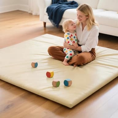 Baby Mat for Floor, Thick Soft Non-Toxic Vegan Leather Baby Play Mat, Waterproof Foam Play Mat, Padded Play Mat for Baby, 50x50 Playpen Mat, Infant Playmat for Baby Girls and Boys, Beige - Image 1