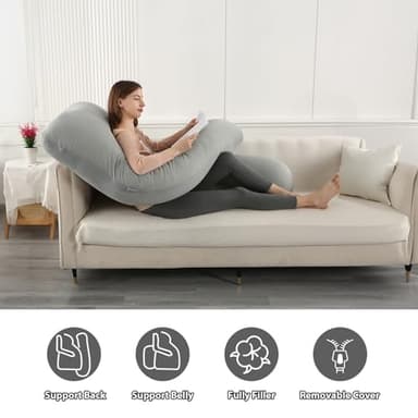 BATTOP Pregnancy Pillows for Sleeping,Full Body Maternity Pillow with Cooling Cover,Support for Back,HIPS,Legs,Belly for Pregnant Women,Pregnancy Must Haves - Image 7