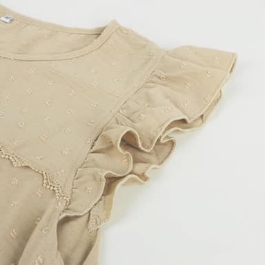 Zeflows Womens Solid Color Ruffle Design Tops for Ladies Round Neck Swiss Dot Pattern Lace Chest Tunic, Khaki-XL, X-Large - Image 7