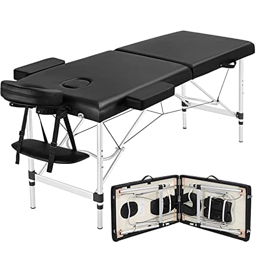 Yaheetech Massage Tables Portable Massage Bed Aluminium Height Adjustable Facial Salon Tattoo Bed with Non-Woven Bag, 24 inch Width Black - Image 1