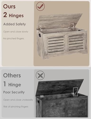 DINZI LVJ Storage Chest, 39.4”Wooden Toy Box with 2 Safety Hinges, Retro Entryway Shoe Storage Bench with Flip-Top, Sturdy Large Storage Trunk for Living Room, Bedroom, Easy Assembly, Greige - Image 2