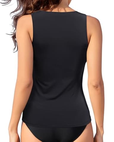Daci Black Tankini Tops for Women High Neck Swim Top Tummy Control Bathing Suit Top Modest Swim Tank Top No Bottom L - Image 2