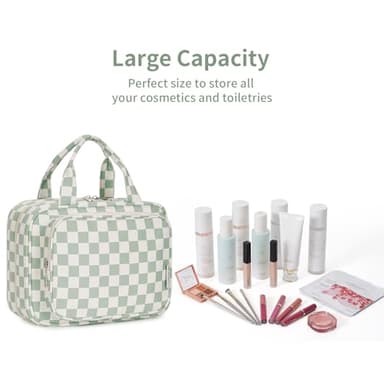 Narwey Hanging Toiletry Bag for Women Travel Checkered Makeup Bag Organizer Toiletries Bag for Travel Size Essentials Accessories Cosmetics (Mint Green Checkerboard (Medium)) - Image 8