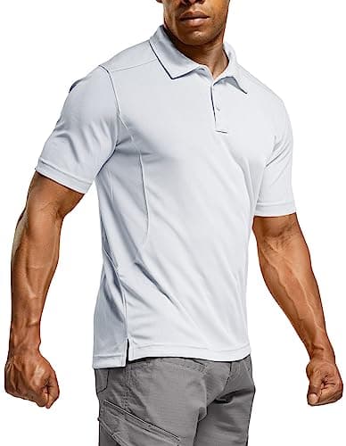 CQR Men's Polo Shirts, Tactical Short Sleeve Golf Performance Shirts, Lightweight Dry Fit UPF 50+ Pique, Frost Essential White, Large - Image 1