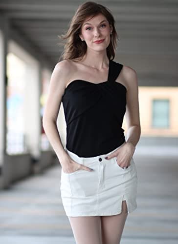 luvamia Skort Skirt, High Waisted Denim Mini Skirt with Side Slit, Brilliant White, Women's Size Medium - Image 8