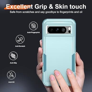 Janmitta for Google Pixel 8 Pro Case with Screen Protector+Camera Lens Protector+Wrist Strap Lanyard,Heavy Duty Shockproof Full Body Phone Cover,2023 Mint Green - Image 5