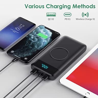 Wireless Portable Charger 30,800mAh 15W Wireless Charging 25W PD QC4.0 Fast Charging Smart LCD Display USB-C Power Bank, 4 Output External Battery Pack Compatible with iPhone 16/15/14/13, Samsung etc - Image 3