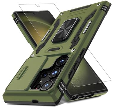 DEERLAMN Case for Samsung Galaxy S25 Ultra with Slide Camera Cover+Screen Protector (1 Pack), Rotated Ring Kickstand Military Grade Shockproof Protective Cover-Olive Green - Image 1