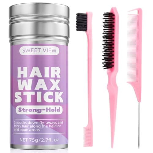 SWEET VIEW Hair Wax Stick & Slick Back Hair Brush for Tame Flyaways, Frizz, Sleek Ponytail, Buns | Pomade/Balm/Gel Stick for Woman, Styling Accessories for Girls, Kids - Image 1