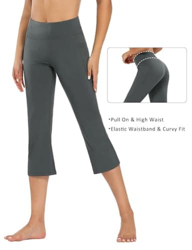 FIRST WAY Buttery Soft Women's Bootcut Yoga Pants Capris with 3 Pockets Lounge Floral Printing Capris, Iron Gate L - Image 4