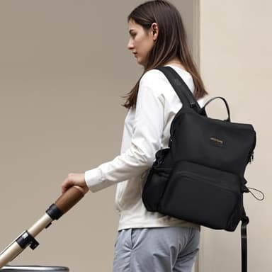 miss fong Diaper Bag Backpack - Baby Diaper Bag Neoprene Bag Large Capacity Neoprene Backpack with Diaper Changing Pad Pañaleras Para Bebe Baby Backpack with 12 Pockets for Mom & Dad -Black - Image 7