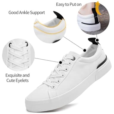 Womens Canvas Shoes Low Cut Canvas Sneakers Walking Running Shoes(N.White,US8) - Image 2