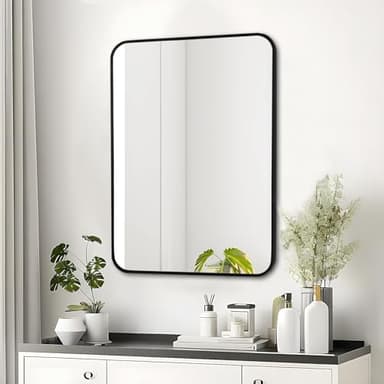 Fabuday Black Bathroom Mirror for Over Sink - 20x28 Rounded Rectangular Wall Mirror, Matte Metal Framed Vanity Mirrors for Bedroom, Living Room, Entryway Decor, Horizontally/Vertically - Image 5