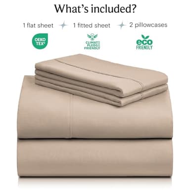 LuxClub 4 PC Queen Sheet Set, Breathable Luxury Bed Sheets, Deep Pockets Wrinkle Free Cooling Sheets Machine Washable Hotel Bedding Silky Soft - Light Khaki Queen - Image 2