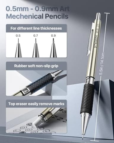 STAGEEK 34PCS Art Mechanical Pencil Set, Drafting Pencil 0.5, 0.7, 0.9MM & 3PCS 2.0MM Mechanical Drawing Pencils with 384PCS Leads (6B 4B 2B HB 2H 4H Color) for Artist Sketching Drawing - Image 4