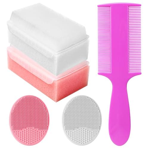 Cradle Cap Brush for Babies, Set of 5 Baby Bath Essentials with Bath Sponge Silicone Scrubber Long Handle Comb for Newborns Toddlers Boys Girls (Pink) - Image 1