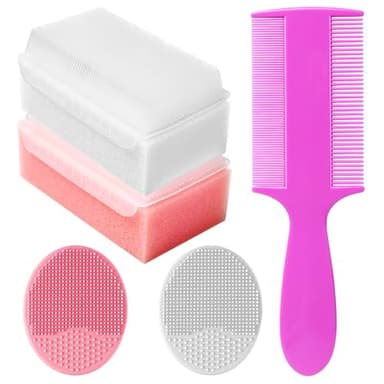 Cradle Cap Brush for Babies, Set of 5 Baby Bath Essentials with Bath Sponge Silicone Scrubber Long Handle Comb for Newborns Toddlers Boys Girls (Pink) - Image 1