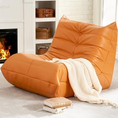 Hobestluk Bean Bag Chair Giant Bean Bag Sofa Memory Foam Bean Bag Couches for Adults, Leather Bean Bag Chairs for Living Room Bedroom Dorm Office (Orange) - Image 1