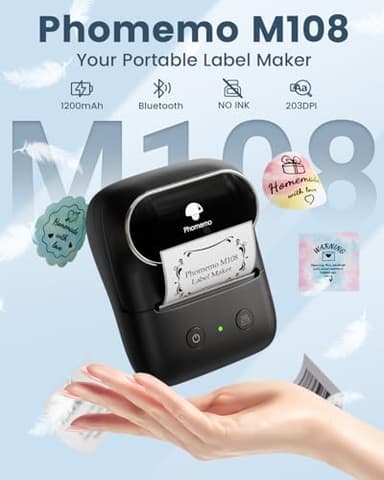 Phomemo Label Maker - M108 Address Label Makers Easy to Use for Small Business, Home, Office, School, 2 Inch Bluetooth Label Printer, Sticker Printer for Name Tags/Barcode/Logo/Clothing Label, Black - Image 6