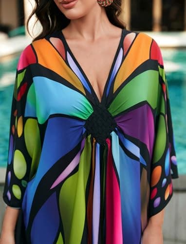 KECVOT Kaftan Dresses for Women Plus Size Batwing Sleeve Caftans Long Bathing Suit Cover Up Maxi Beach Dress Loungewear - Image 6