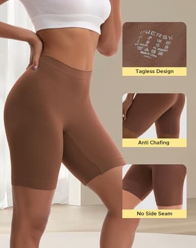 INNERSY Women's Slip Shorts for Under Dresses High Waisted Shorts 3-Pack(Black/Cafe/Light Beige,Large) - Image 2