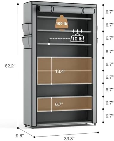 Shoe Rack with Covers 10 Tier Tall Shoe Rack Organizer Large Capacity Shoe Shelf Storage 40 Pairs Space Saving Free Standing Shoe Storage Organizer for Closet, Entryway, Dorm, Grey - Image 4