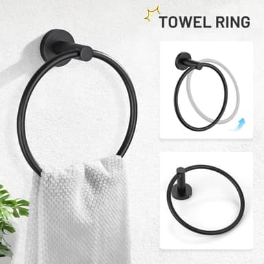 TURS Matte Black 5 Piece Bathroom Hardware Set, SUS304 Stainless Steel Bath Towel Bar Set, 24 Inch Round Bathroom Accessories Kit Wall Mounted - Image 3