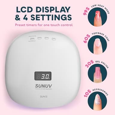 SUNUV UV LED Nail Lamp, UV Light for Nails Compatible with All Gel Polish, 36 LEDs with 4 Timer Settings, LCD Display for Home Salon SUN4 Black - Image 3