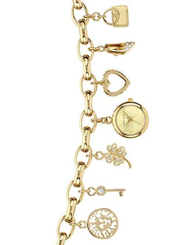 Anne Klein Women's Premium Crystal Accented Gold-Tone Charm Bracelet Watch, 10/7604CHRM - Image 2