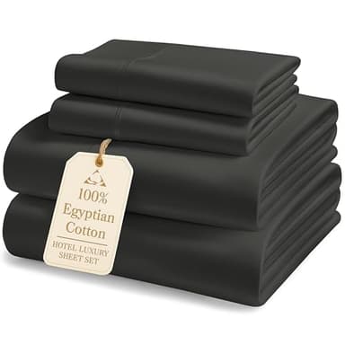 LANE LINEN 100% Egyptian Cotton Sheets Set Full Size Bed, Fully Elasticized Reinforced Seams Extra Deep Pocket Full Sheets Set (Never on Clearance), No Pill Fade Resistant Cooling - Black - Image 1