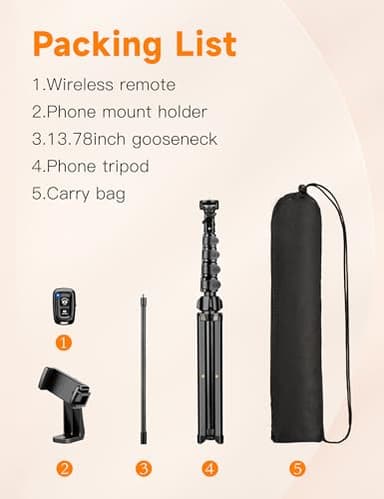 Phone Tripod, 86" Tall Tripod for iPhone with Flexible Gooseneck & Remote, Portable Aluminum Cellphone Stand for Selfies, Video Recording,Travel, Compatible with iPhone Android - Image 8