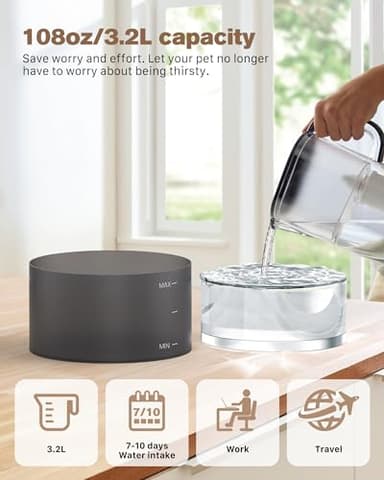 Cat Water Fountain: 108oz/3.2L Cat Fountain Super Silent Pet Drinking Dispenser - Water Fountains for Kitty Indoor - Quiet Pump and Faucet Design - Suitable for Cats and Dogs - BEMOONY - Image 6