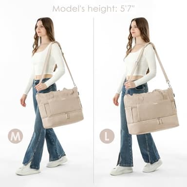 ETRONIK Gym Bag for Women, 47L Carry On Travel Duffel Bag with Shoes Compartment, Weekender Overnight Bag with Wet Pocket & USB Charging Port for Women, Travel, Gym, Weekend, Large Size (Khaki) - Image 8