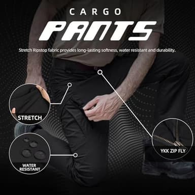 Hiwise Men's Ripstop Tactical Pants Water Resistant Stretch Cargo Pants Lightweight EDC Hiking Work Pants (Black, 42WX34L) - Image 4