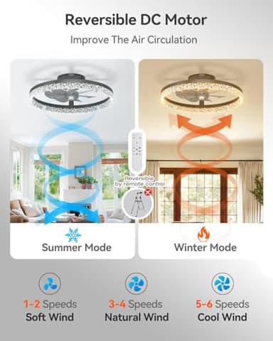 addlon Ceiling Fans with Lights and Remote, 20'' Low Profile Ceiling Fans, 3000-6000K Dimmable Modern Flush Mount LED Fan Light, Fandelier Ceiling Fan for Bedroom, Kitchen, Living Room, Black - Image 3