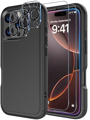 Diverbox for iPhone 16 Pro Max Case [Shockproof] [Dropproof] [Tempered Glass Screen Protector + Camera Protectors] Heavy Duty Protection Phone Case Cover for Apple iPhone 16 Pro Max (Black) - Image 1